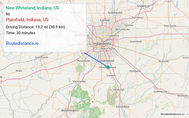 Distance from New Whiteland to Plainfield