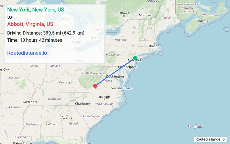 Route map from New York to Abbott