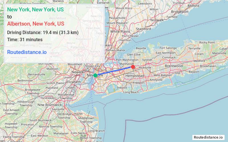 Distance from New York to Albertson