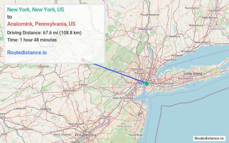 Route map from New York to Analomink