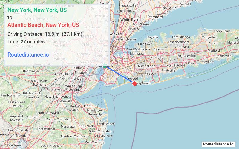 Route map from New York to Atlantic Beach