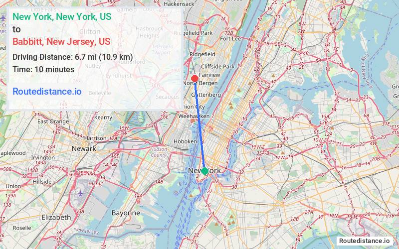 Distance from New York to Babbitt