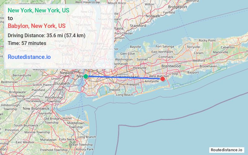 Distance from New York to Babylon