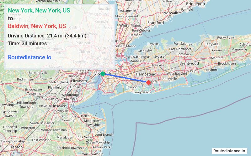 Distance from New York to Baldwin