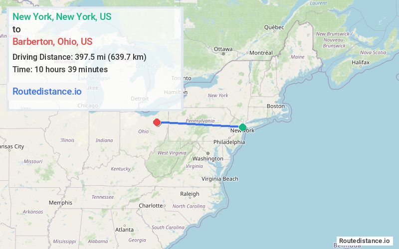 Route map from New York to Barberton