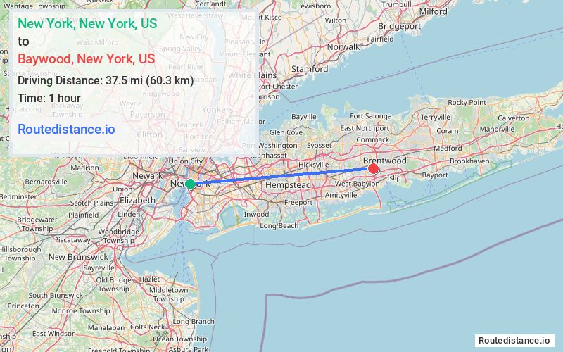 Distance from New York to Baywood