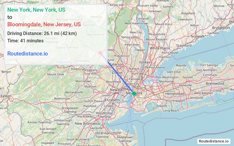 Distance from New York to Bloomingdale