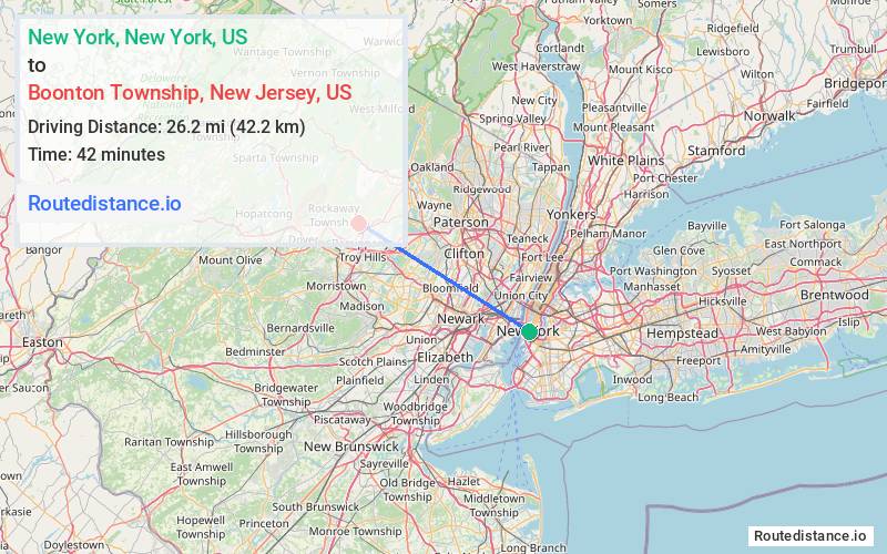 Route map from New York to Boonton Township