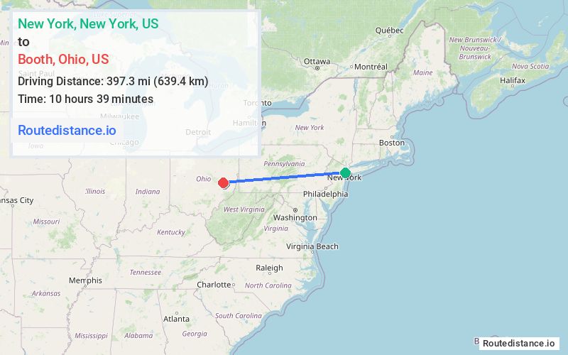 Route map from New York to Booth