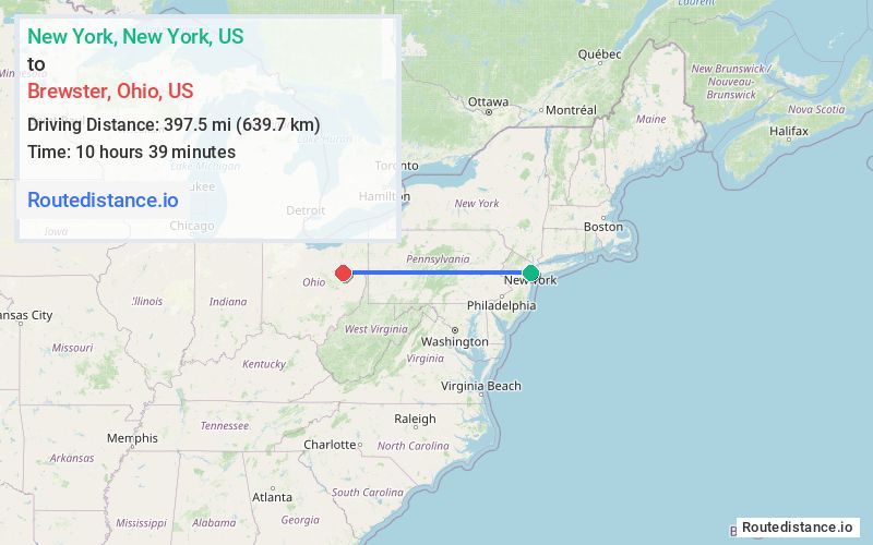 Route map from New York to Brewster