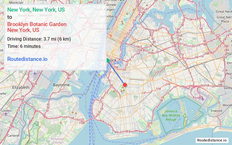Route map from New York to Brooklyn Botanic Garden