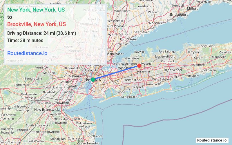 Route map from New York to Brookville