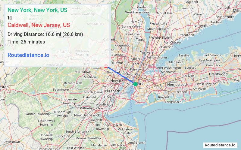 Distance from New York to Caldwell