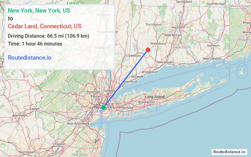 Route map from New York to Cedar Land