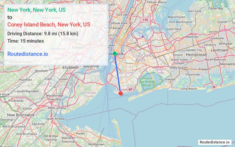 Distance from New York to Coney Island Beach