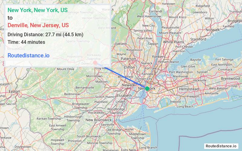 Route map from New York to Denville