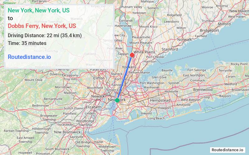 Distance from New York to Dobbs Ferry