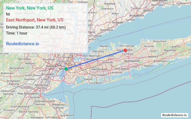 Distance from New York to East Northport