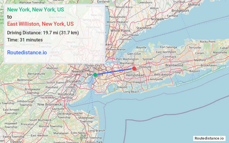 Distance from New York to East Williston
