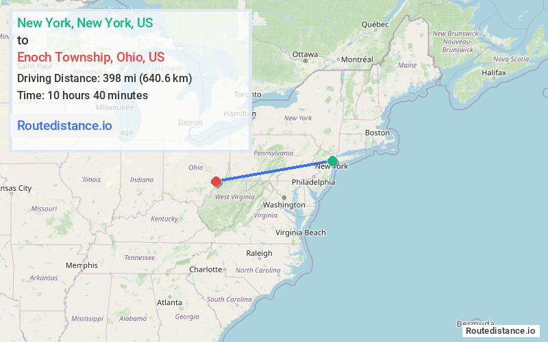 Route map from New York to Enoch Township