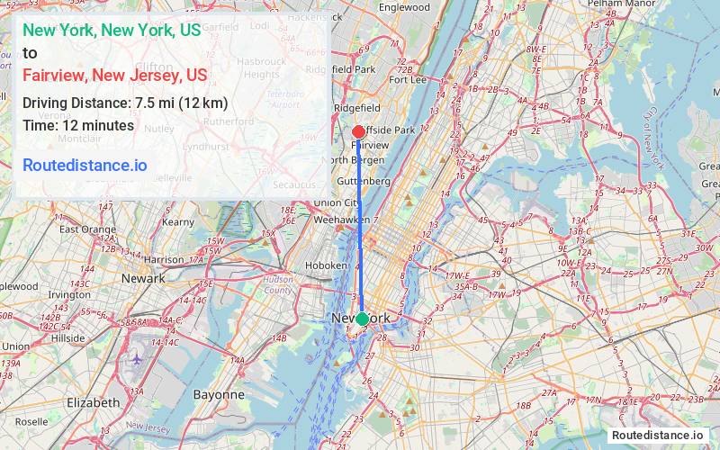 Distance from New York to Fairview