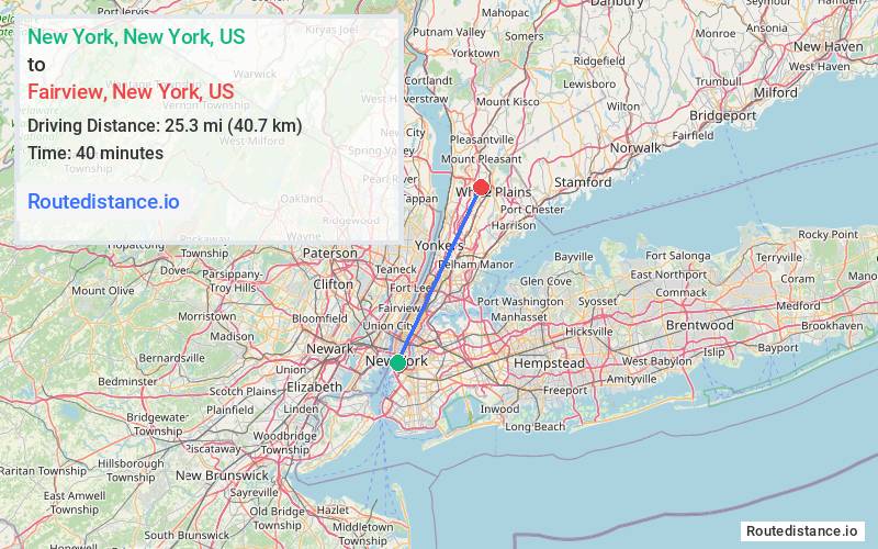 Distance from New York to Fairview