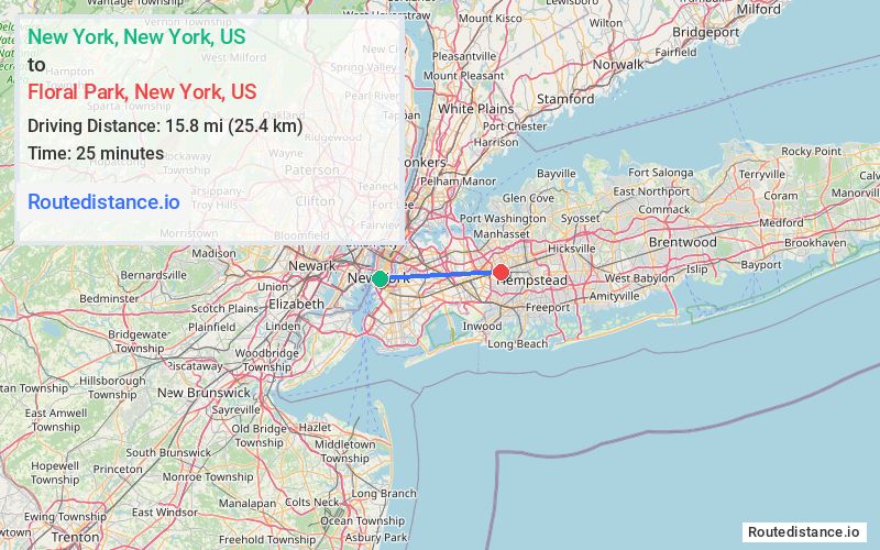 Distance from New York to Floral Park