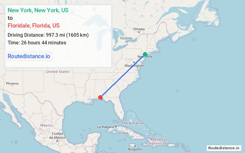 Route map from New York to Floridale