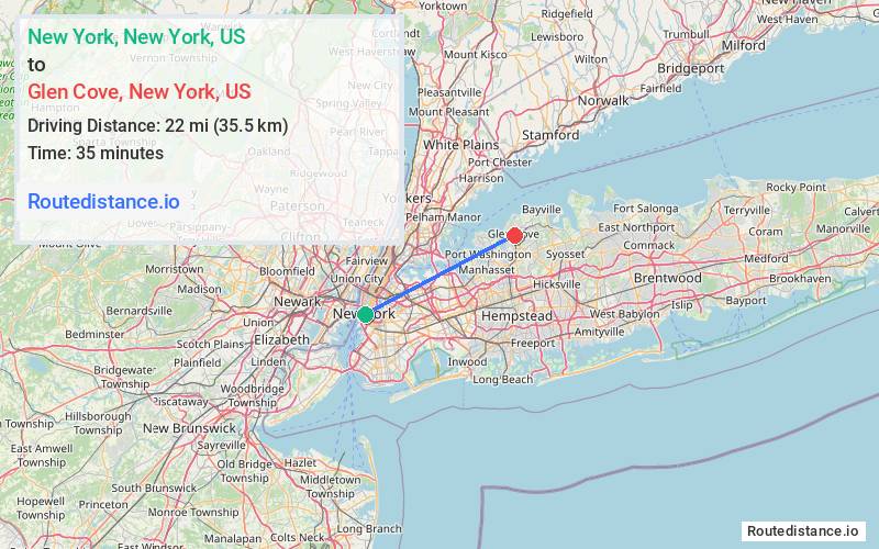 Distance from New York to Glen Cove