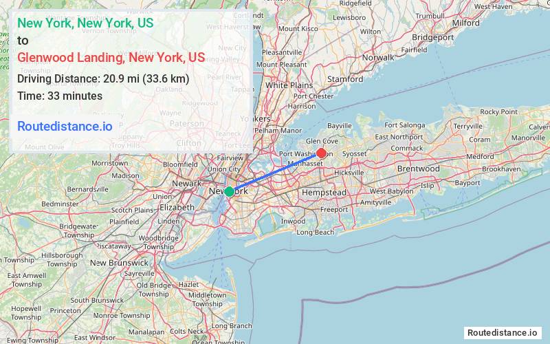 Route map from New York to Glenwood Landing