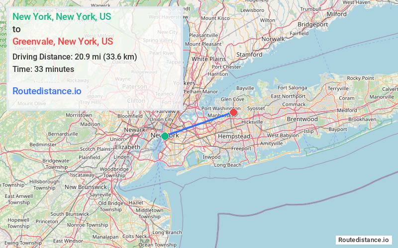 Distance from New York to Greenvale