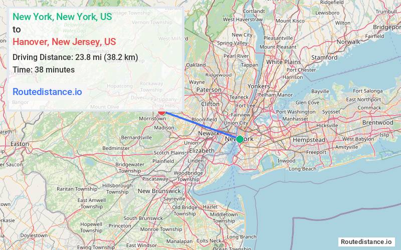 Route map from New York to Hanover