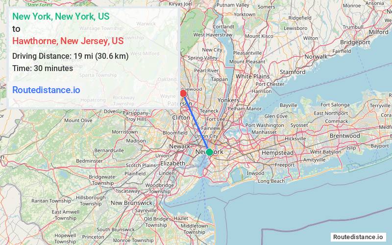 Distance from New York to Hawthorne