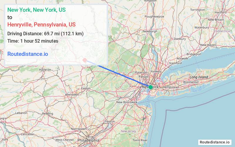 Route map from New York to Henryville