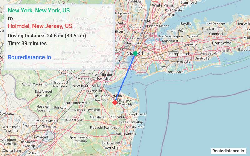 Route map from New York to Holmdel