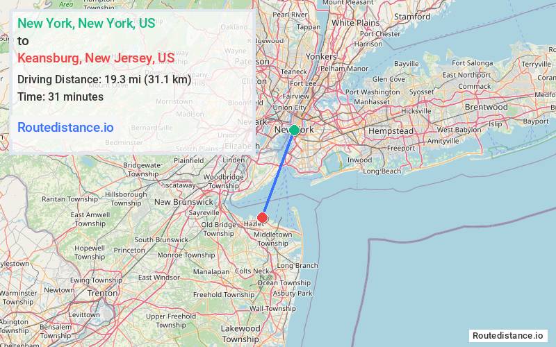 Distance from New York to Keansburg