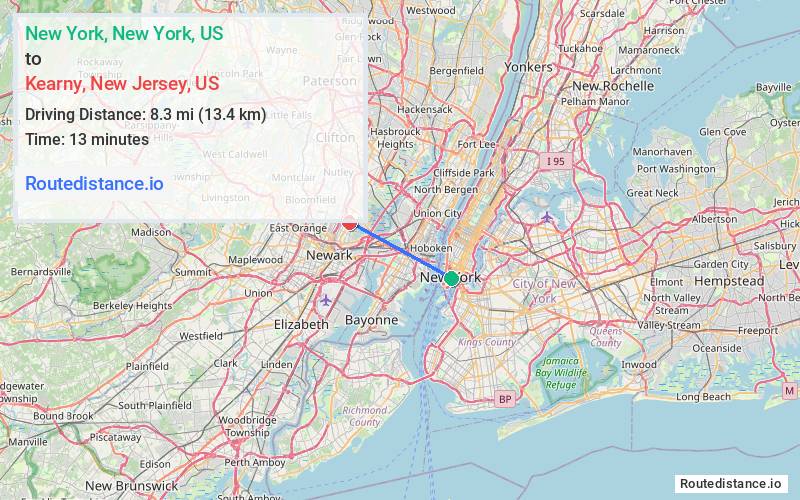 Distance from New York to Kearny