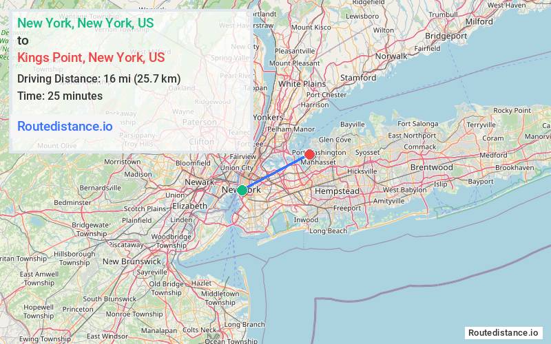 Distance from New York to Kings Point