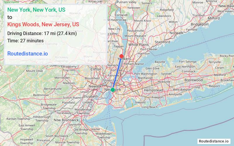 Distance from New York to Kings Woods