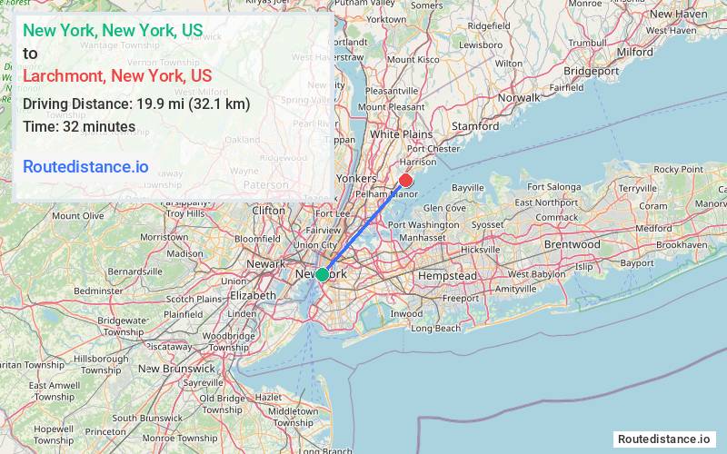 Distance from New York to Larchmont