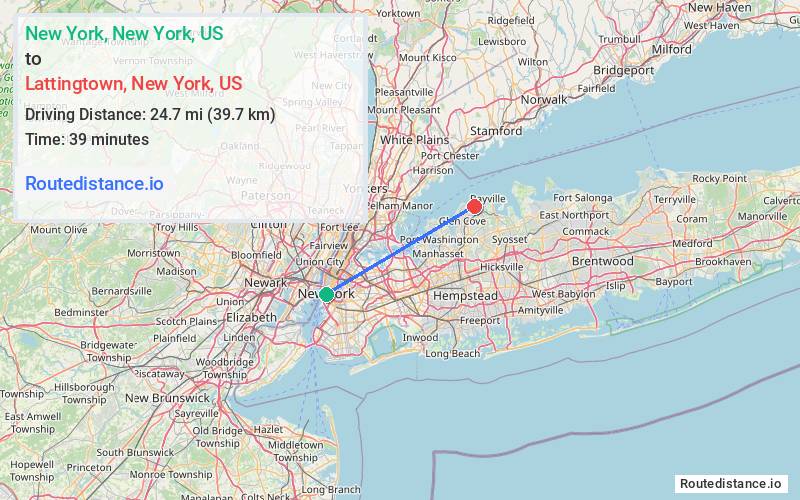 Route map from New York to Lattingtown