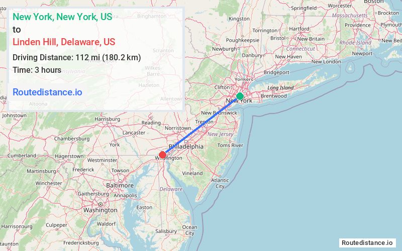 Route map from New York to Linden Hill