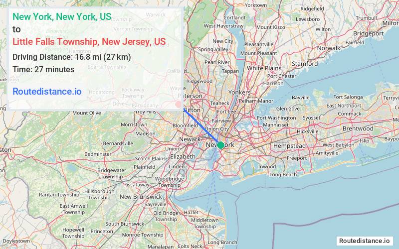 Route map from New York to Little Falls Township