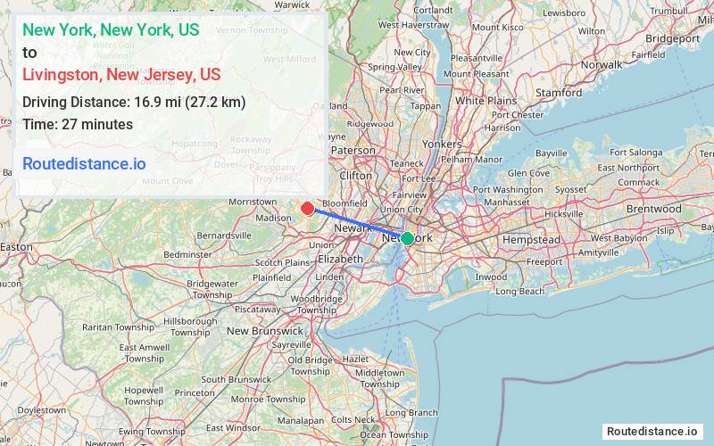Distance from New York to Livingston