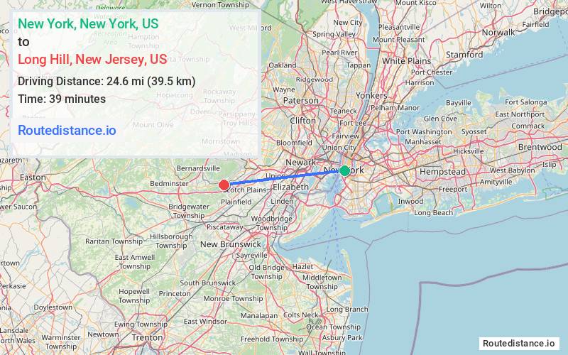 Distance from New York to Long Hill