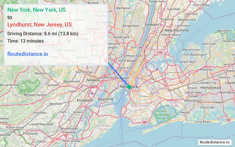 Distance from New York to Lyndhurst