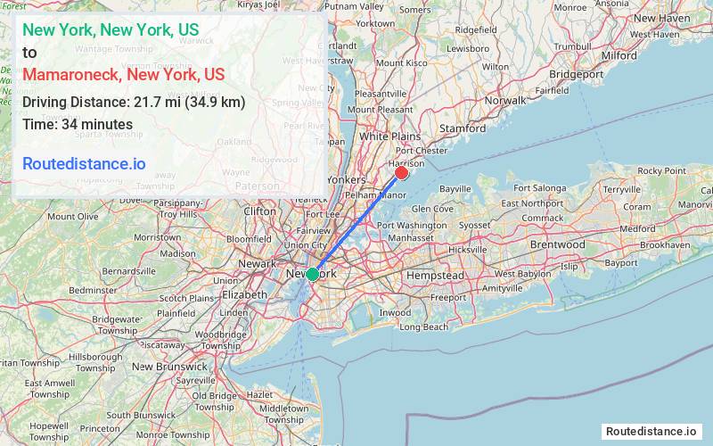 Distance from New York to Mamaroneck