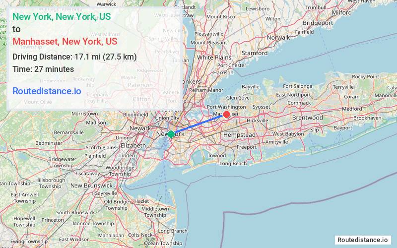Distance from New York to Manhasset