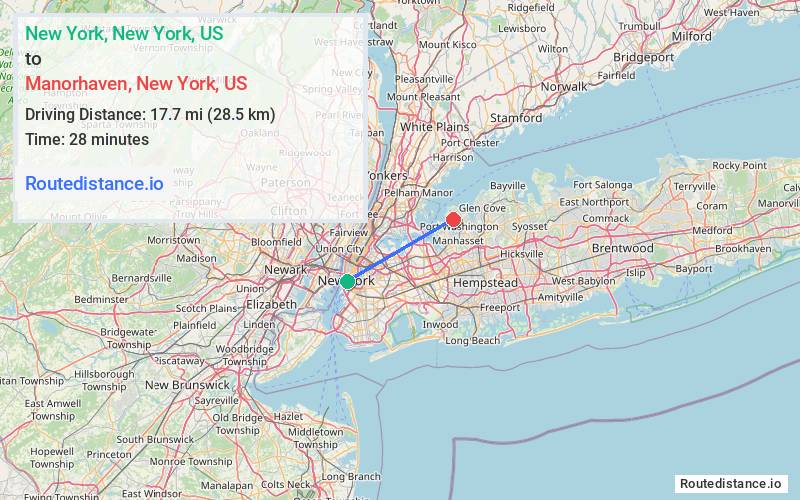 Distance from New York to Manorhaven