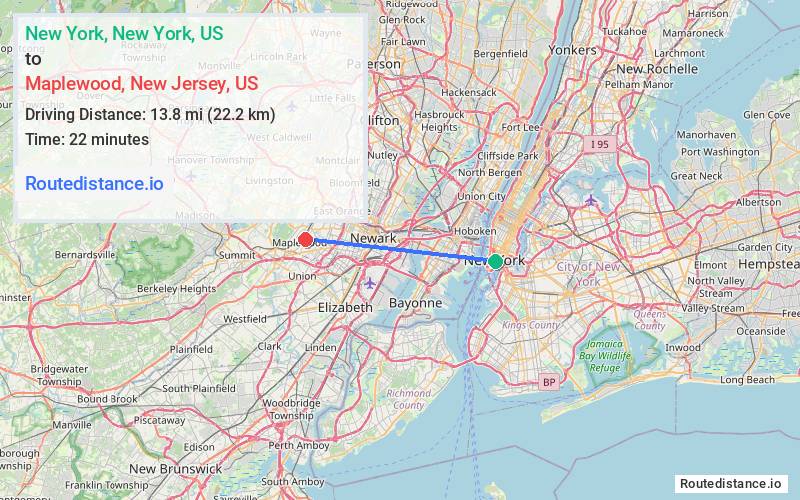 Distance from New York to Maplewood